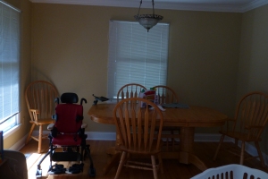 Our dining room, with  plenty of space for Becca's special chair